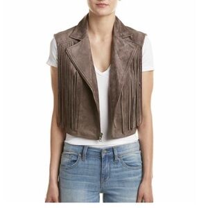 BCBGMAXAZRIA Brown Suede Fringe Vest